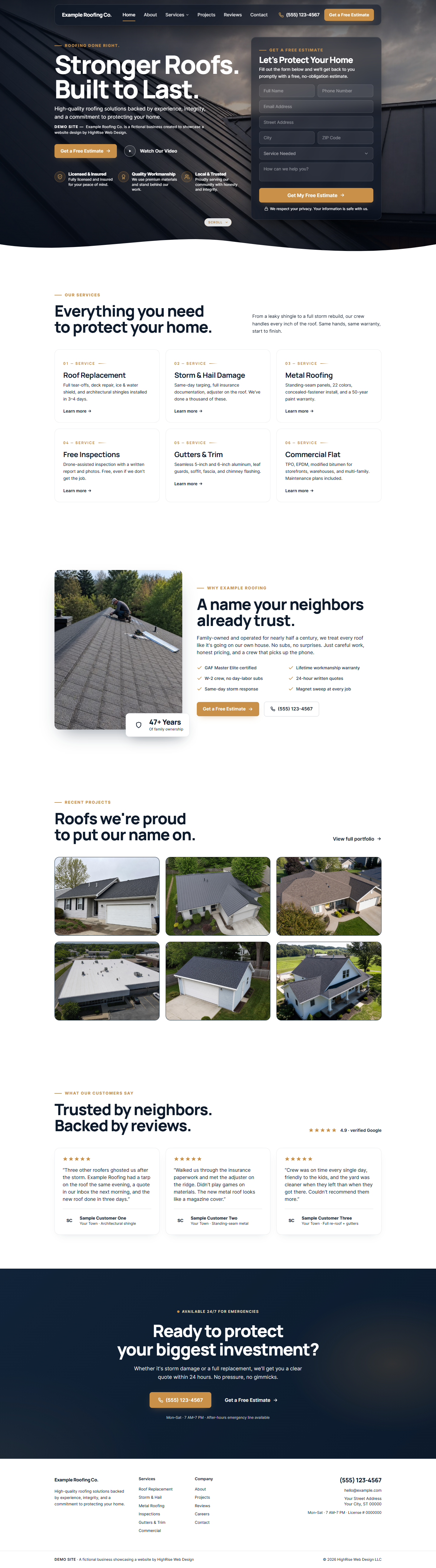 Roofing contractor website